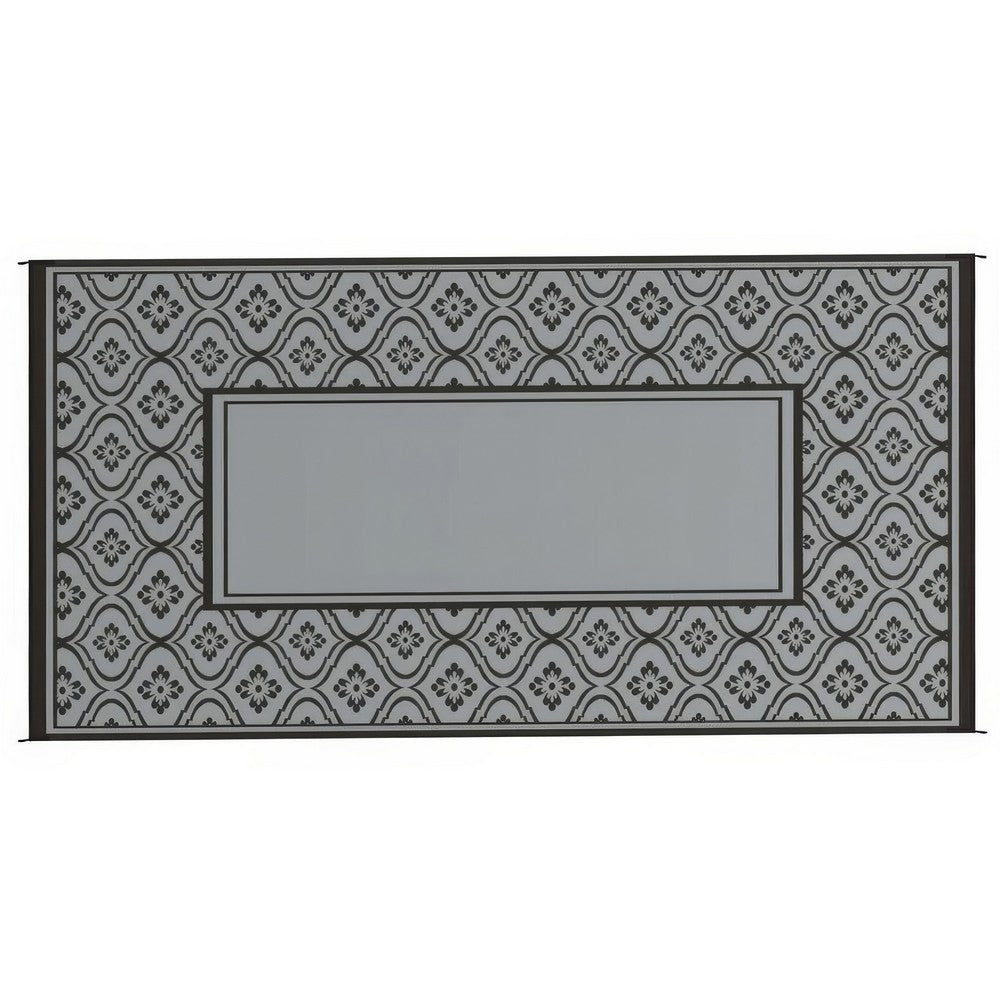 Outdoor Area Rug | Black & Gray Gourd Border | 9x18 Faux Straw Material