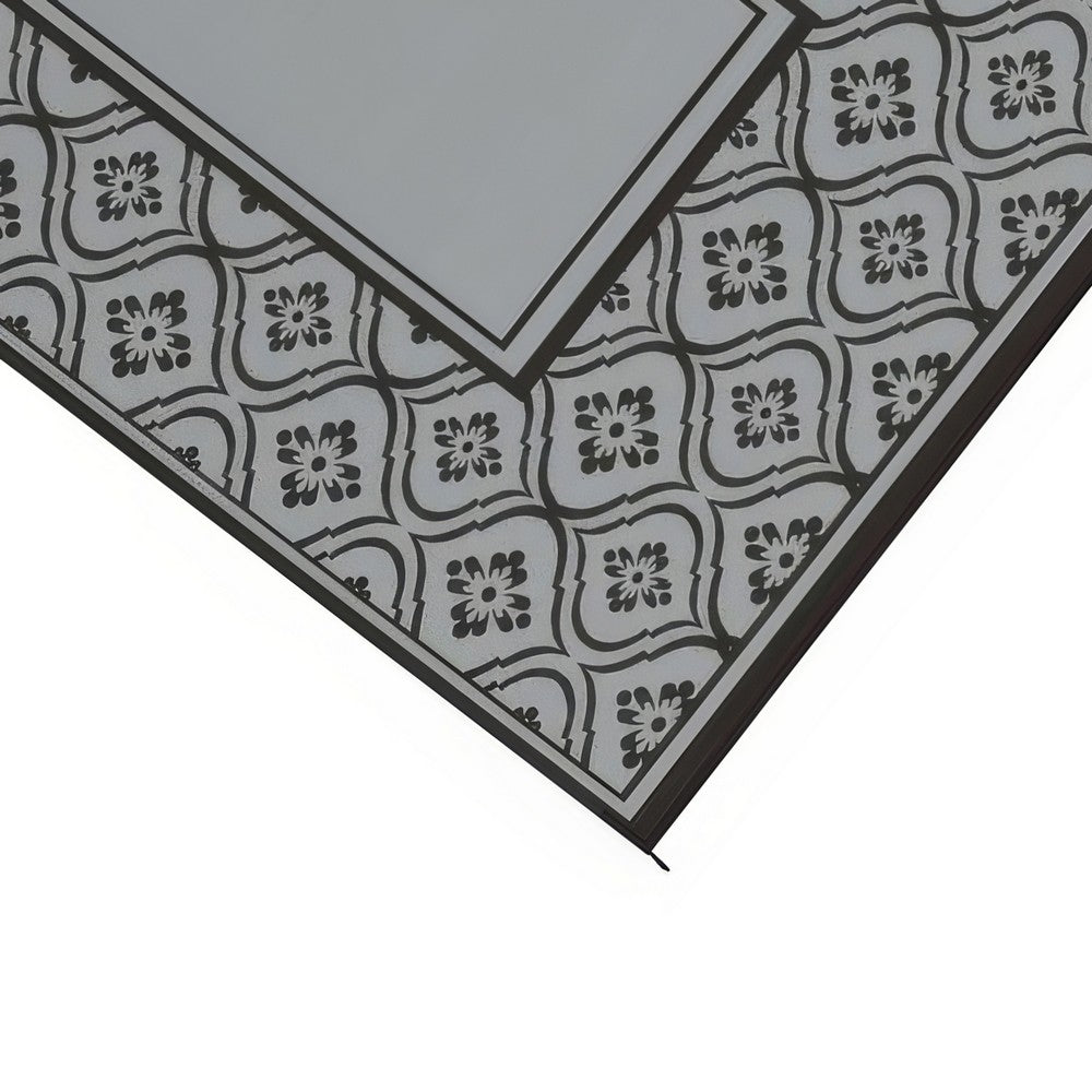 Outdoor Area Rug | Black & Gray Gourd Border | 9x18 Faux Straw Material