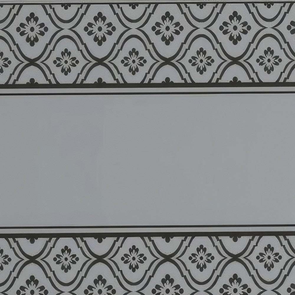 Outdoor Area Rug | Black & Gray Gourd Border | 9x18 Faux Straw Material