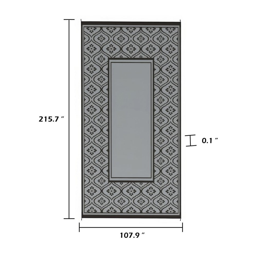 Outdoor Area Rug | Black & Gray Gourd Border | 9x18 Faux Straw Material