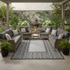 Outdoor Area Rug | Black & Gray Gourd Border | 9x18 Faux Straw Material