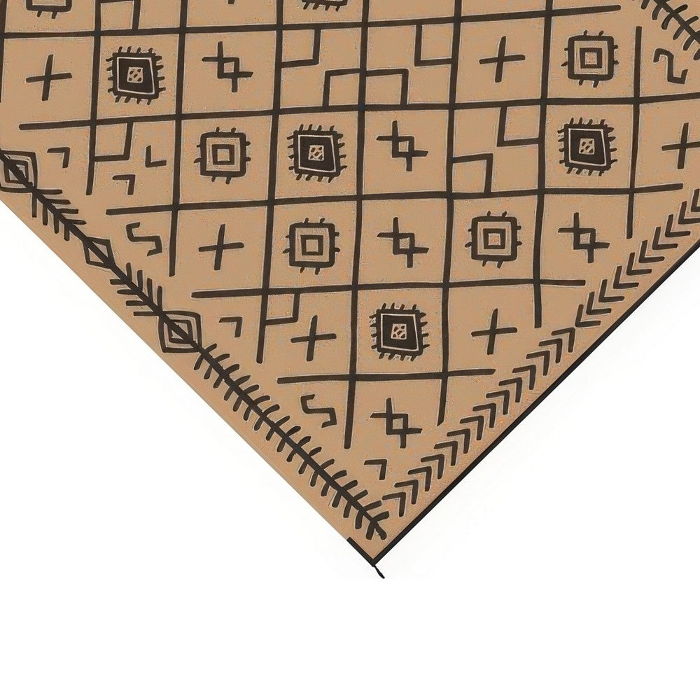 Outdoor Area Rug | Black & Brown Rhombus Design | 9x18 Faux Straw Material