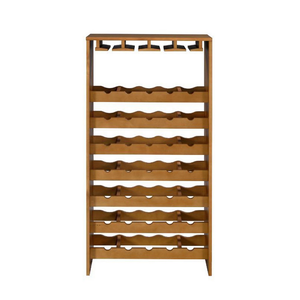 Sana Wine Rack | 7 Tiers with 4 Holders & Stemware | Oak Brown 48"