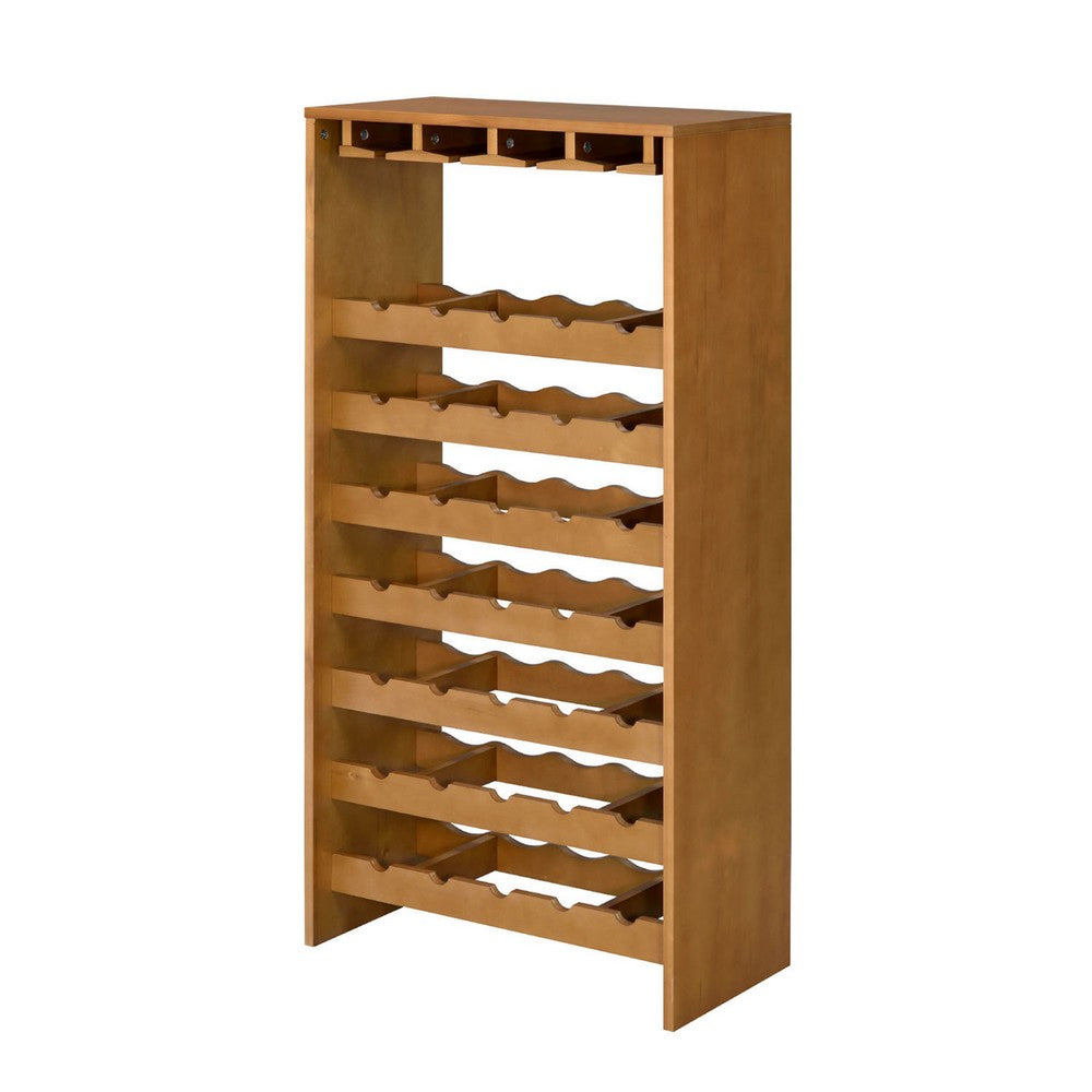Sana Wine Rack | 7 Tiers with 4 Holders & Stemware | Oak Brown 48"