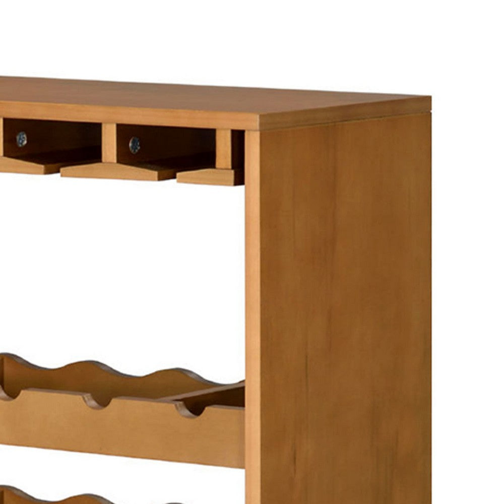 Sana Wine Rack | 7 Tiers with 4 Holders & Stemware | Oak Brown 48"