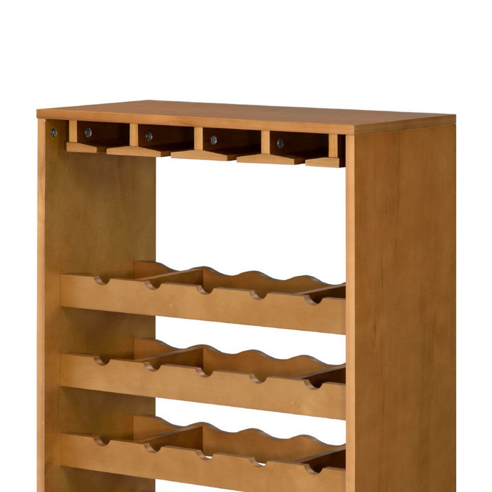 Sana Wine Rack | 7 Tiers with 4 Holders & Stemware | Oak Brown 48"