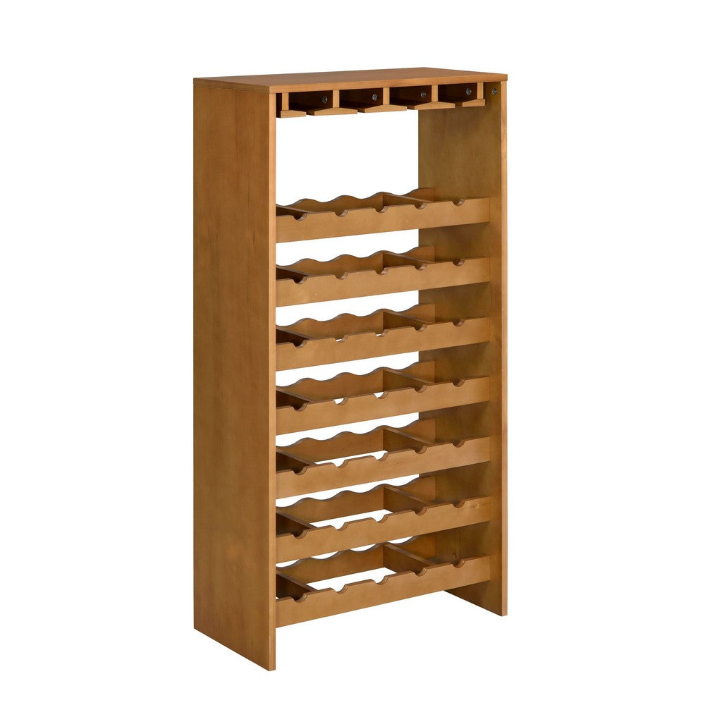 Sana Wine Rack | 7 Tiers with 4 Holders & Stemware | Oak Brown 48"