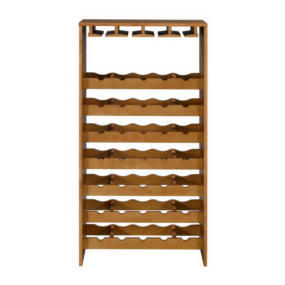 Sana Wine Rack | 7 Tiers with 4 Holders & Stemware | Oak Brown 48"