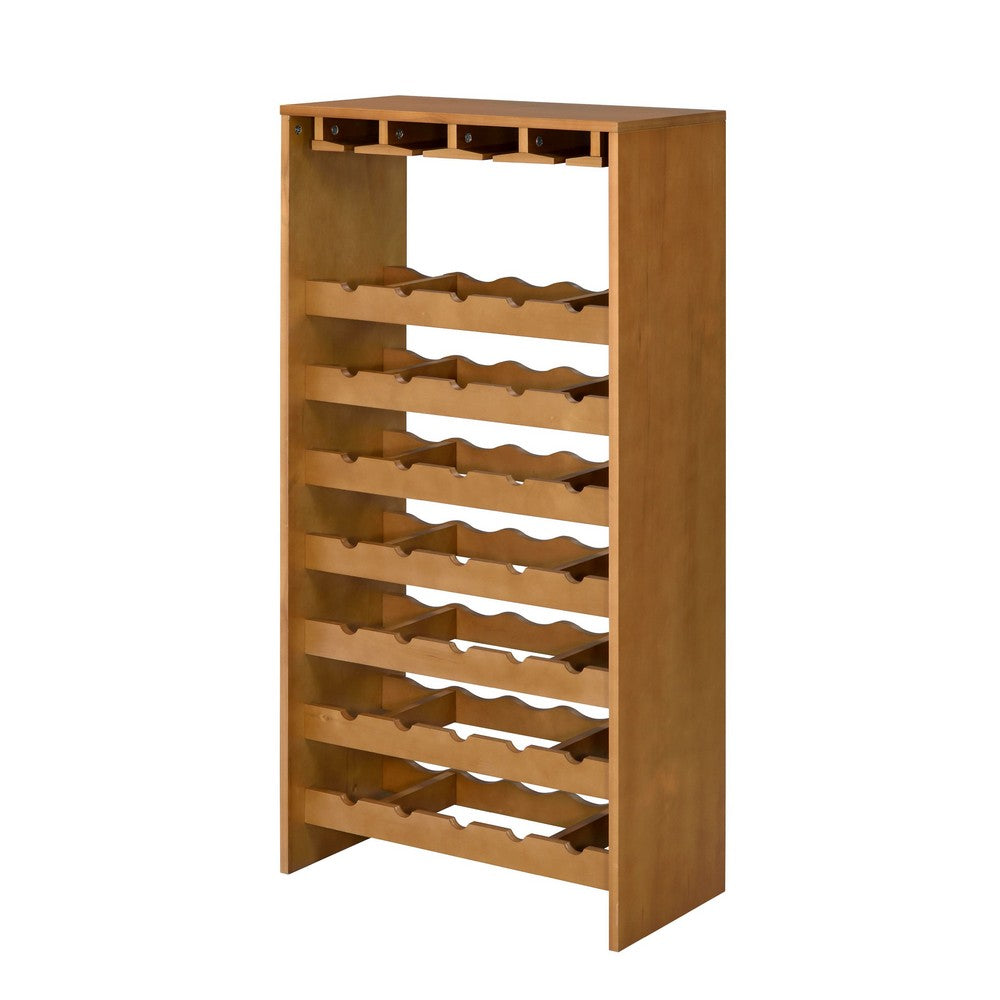Sana Wine Rack | 7 Tiers with 4 Holders & Stemware | Oak Brown 48"