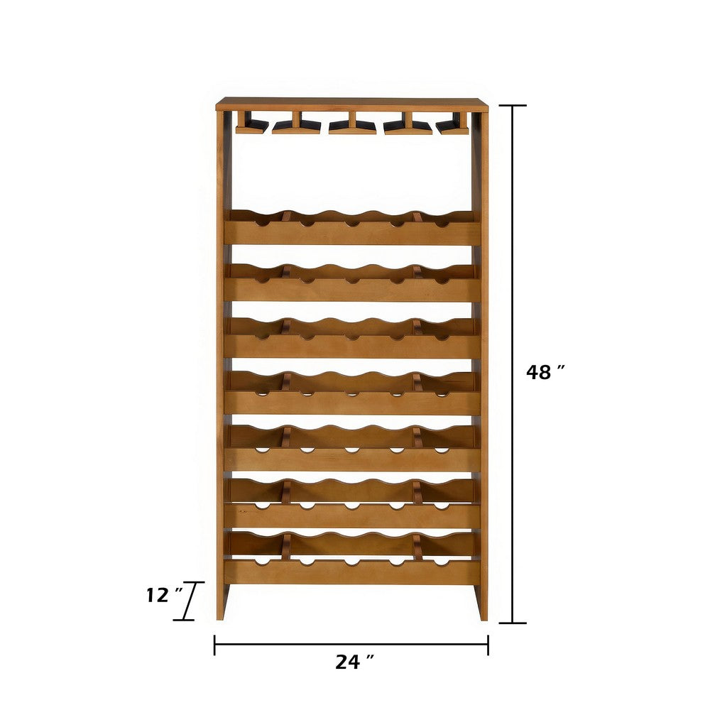 Sana Wine Rack | 7 Tiers with 4 Holders & Stemware | Oak Brown 48"