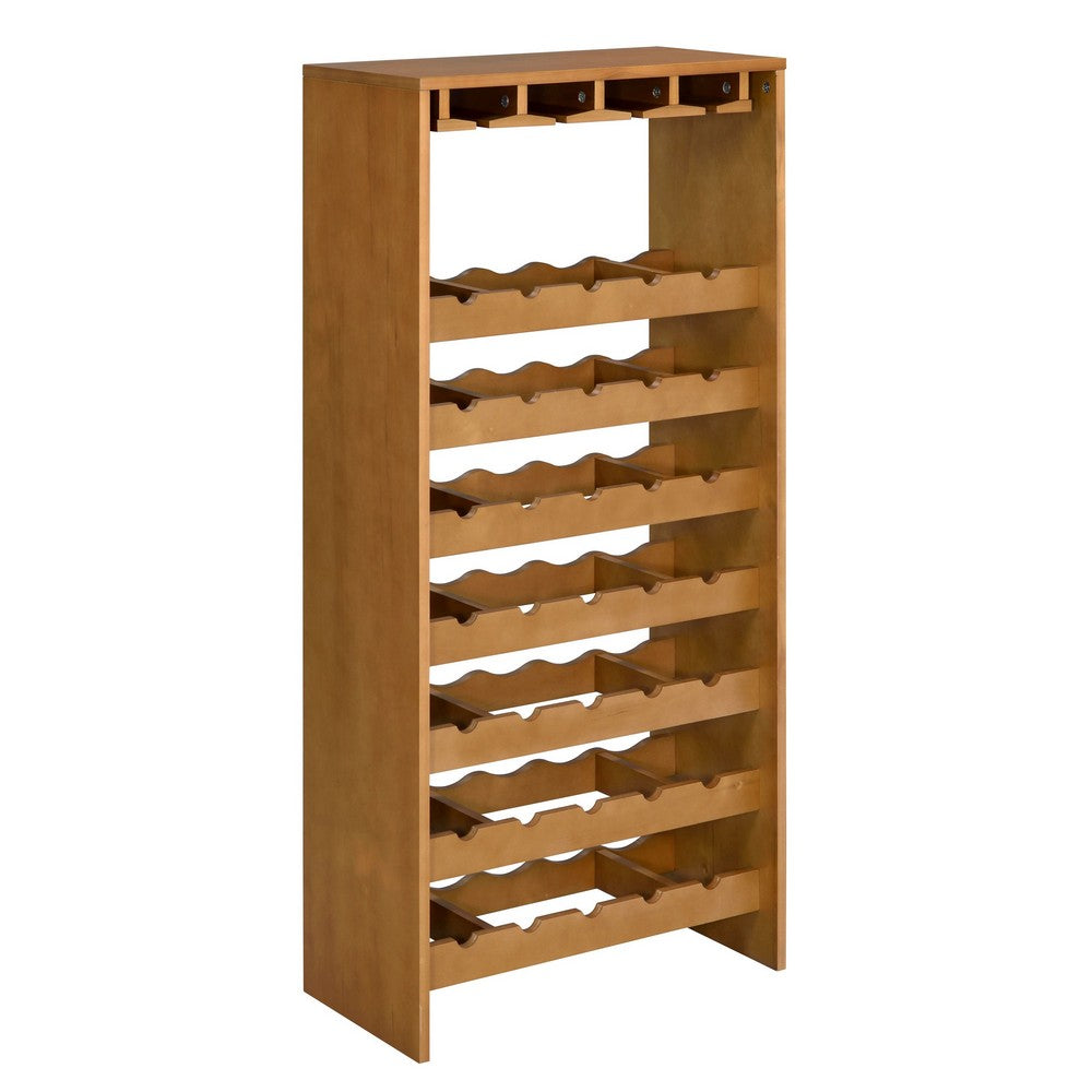 Sana Wine Rack | 7 Tier Design with Built-In 4 Stemware | Oak Brown 49"