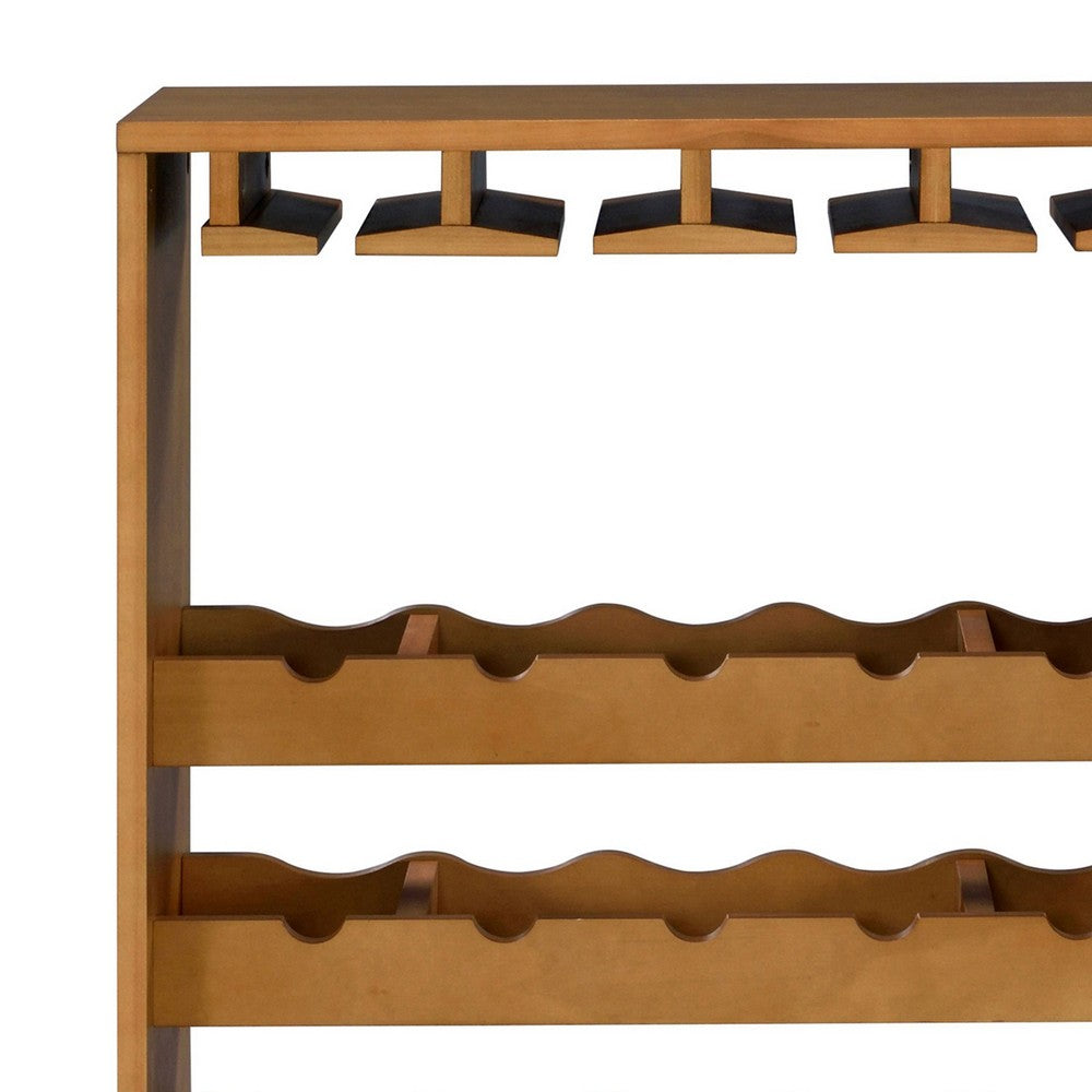 Sana Wine Rack | 7 Tier Design with Built-In 4 Stemware | Oak Brown 49"