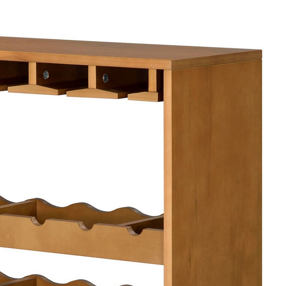 Sana Wine Rack | 7 Tier Design with Built-In 4 Stemware | Oak Brown 49"