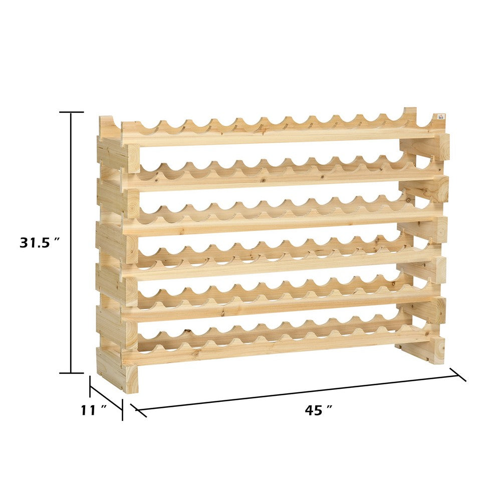 6 Tier Wine Rack | Modular 72-Bottle Holder | 45" Natural Brown Wood