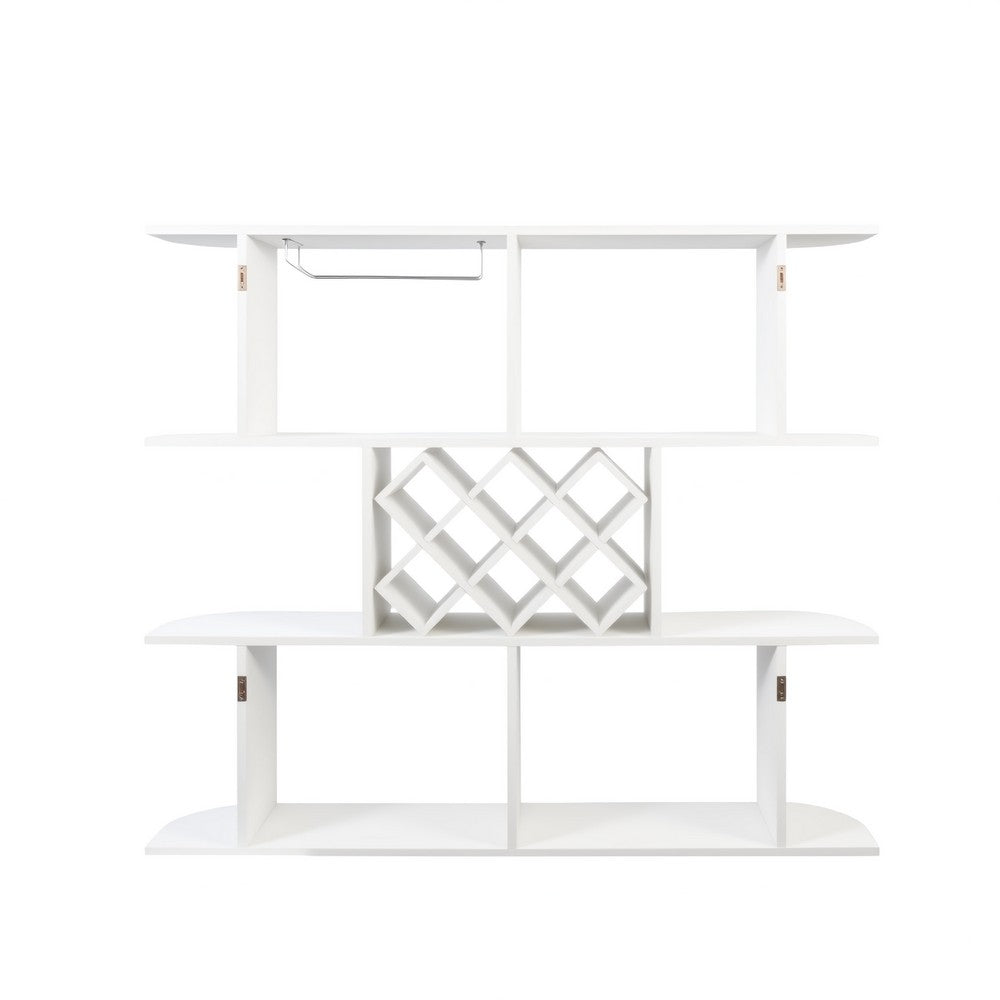 Wall Mounted Bar Wine Rack with Holder & Shelves | 3-Tier | 47" White