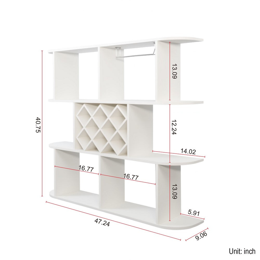 Wall Mounted Bar Wine Rack with Holder & Shelves | 3-Tier | 47" White