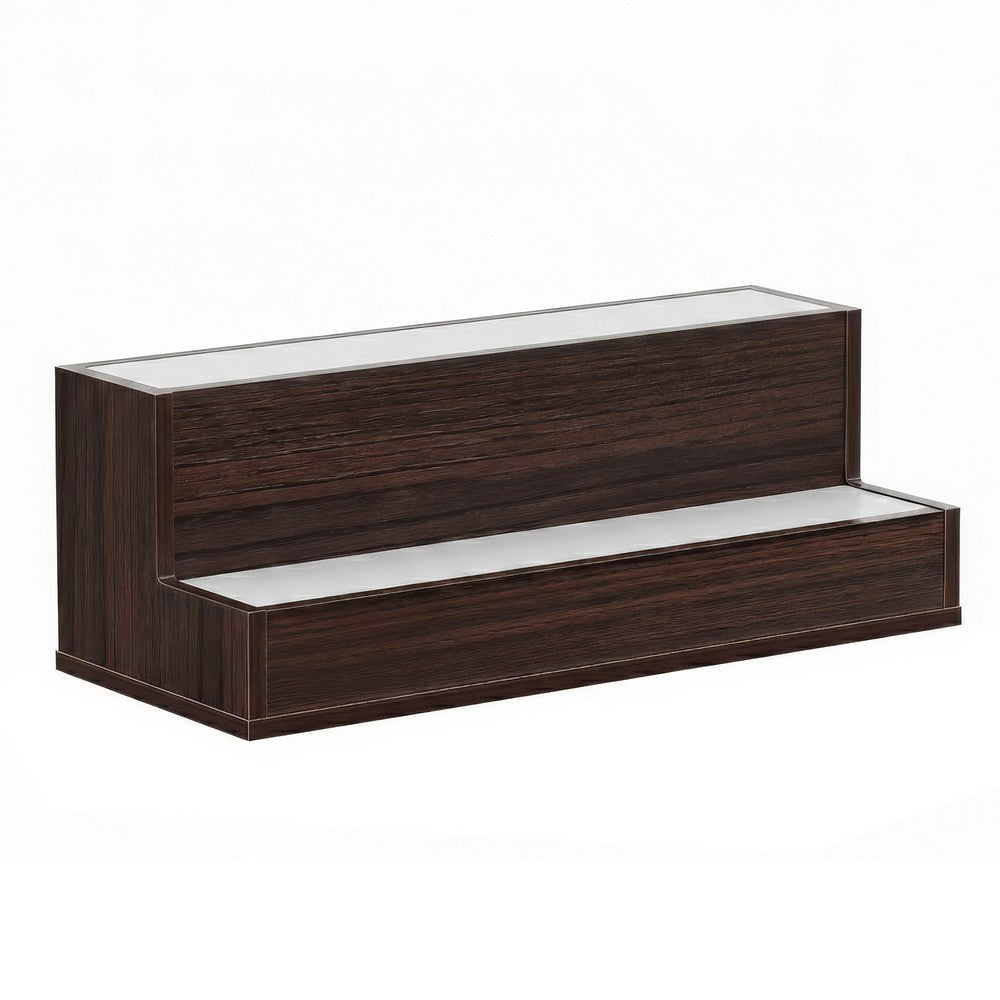 Rahy Bar Display Shelf w LED & Music | 2 Step Design | 20" Walnut Brown