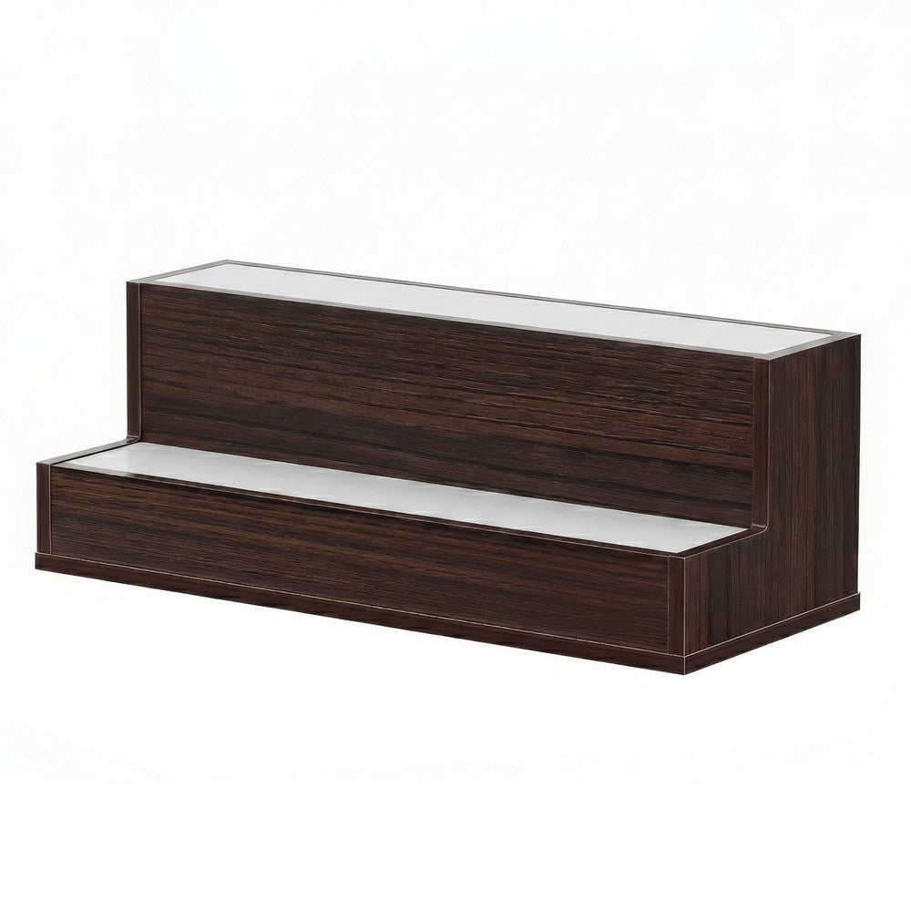 Rahy Bar Display Shelf w LED & Music | 2 Step Design | 20" Walnut Brown
