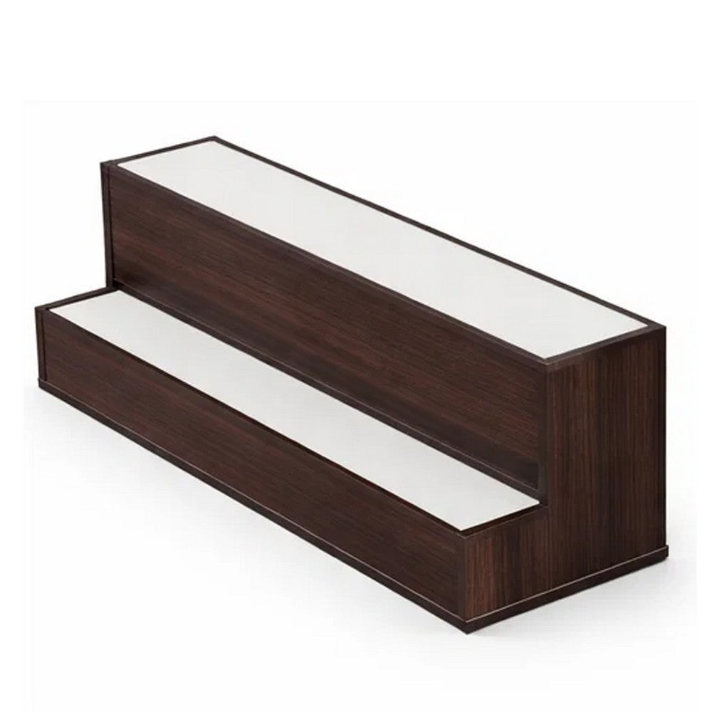 Rahy Bar Display Shelf w LED & Music | 2 Step Design | 20" Walnut Brown