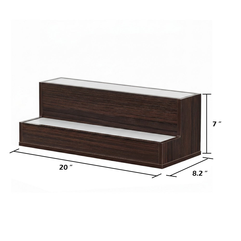 Rahy Bar Display Shelf w LED & Music | 2 Step Design | 20" Walnut Brown