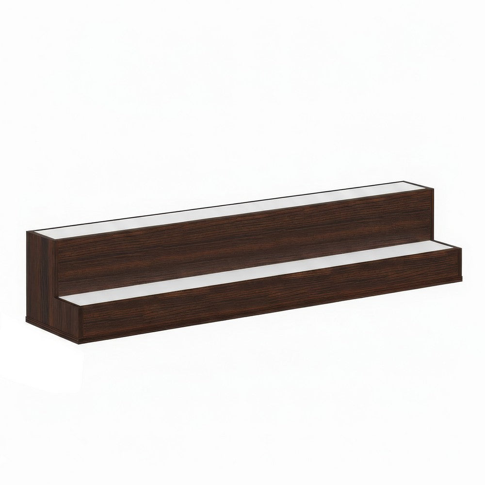 Rahy Bar Display Shelf w LED & Music | 2 Tier Design | 37" Walnut Brown