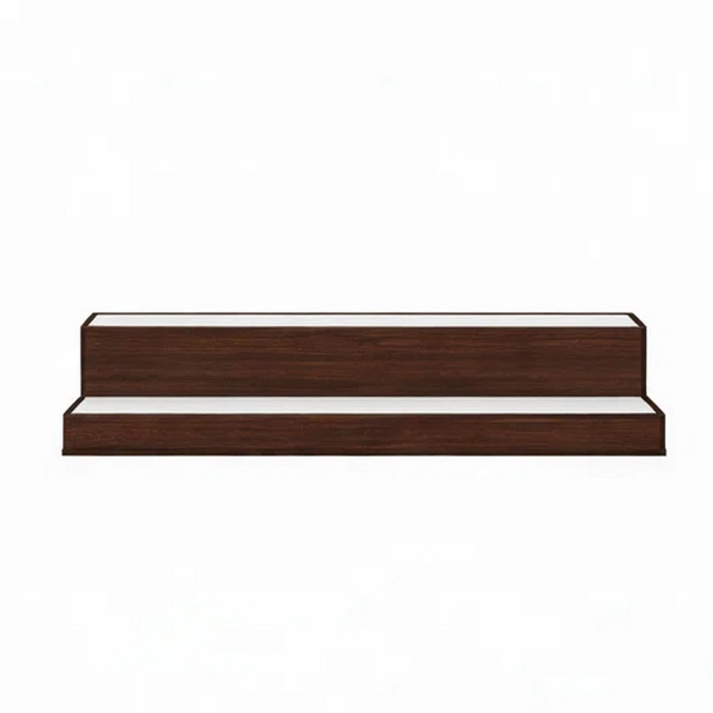 Rahy Bar Display Shelf w LED & Music | 2 Tier Design | 37" Walnut Brown