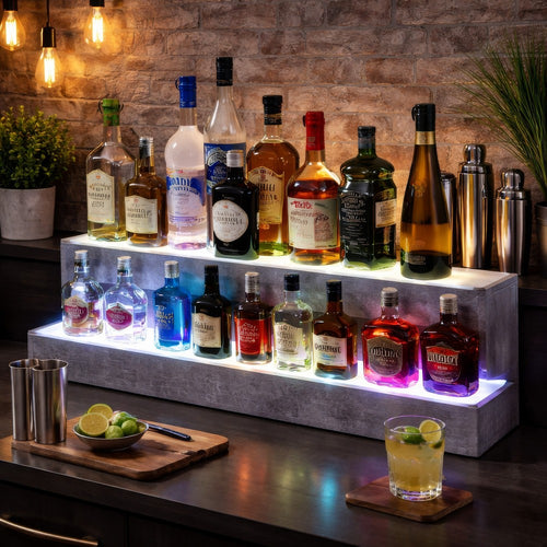 Rahy Bottle Display Shelf with LED & Music | 2 Tiers | 37" Gray Wood
