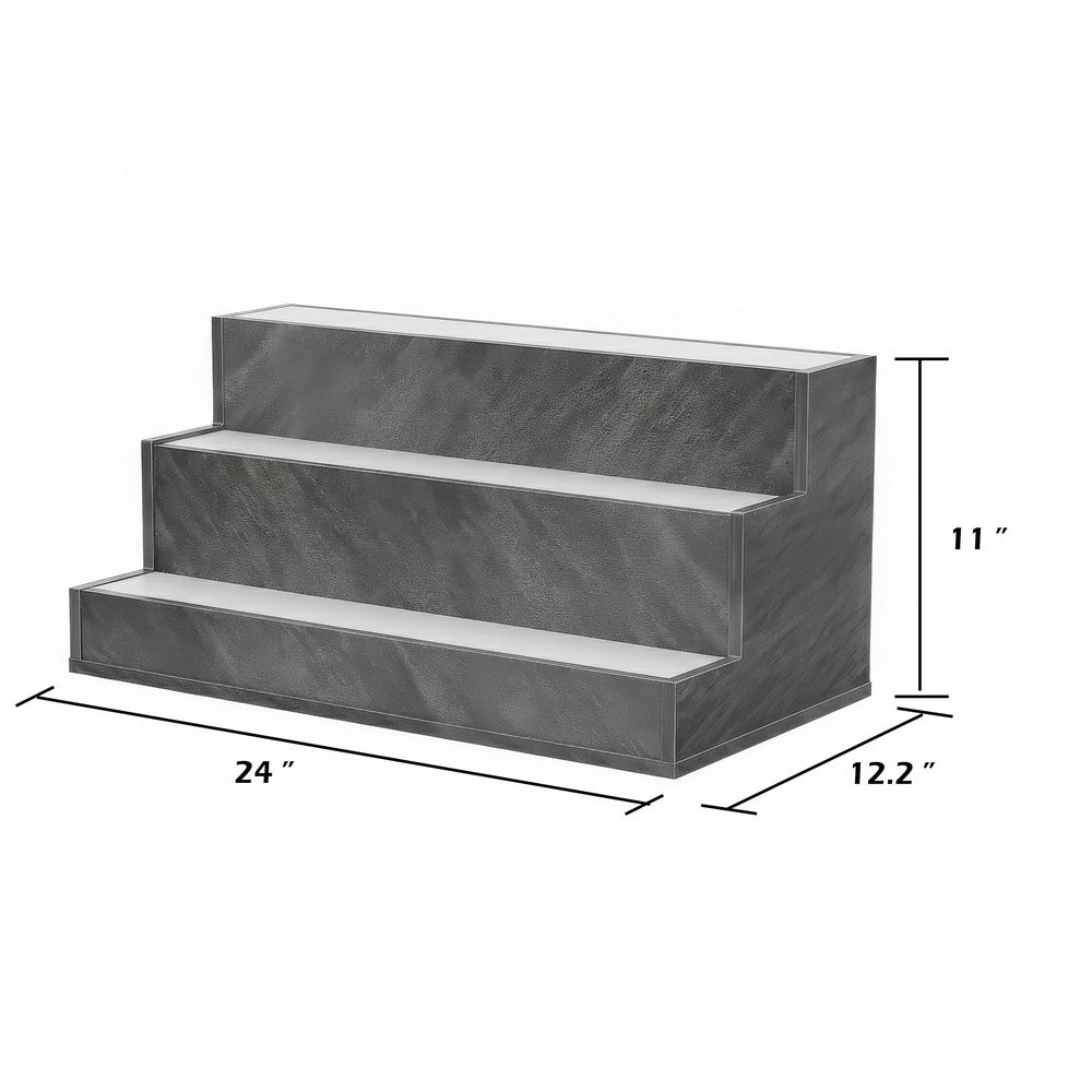 Rahy Bottle Display Shelf with LED & Music | 3 Tiers | 24" Gray Wood
