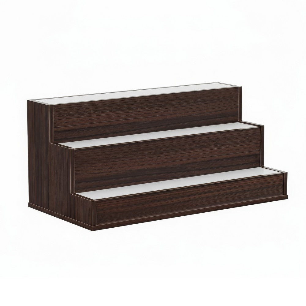 Rahy Bar Display Shelf w LED & Music | 3 Tier Design | 24" Walnut Brown