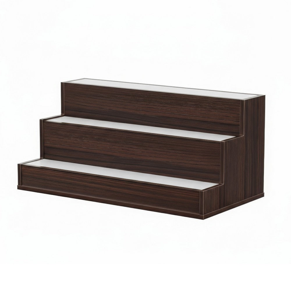 Rahy Bar Display Shelf w LED & Music | 3 Tier Design | 24" Walnut Brown