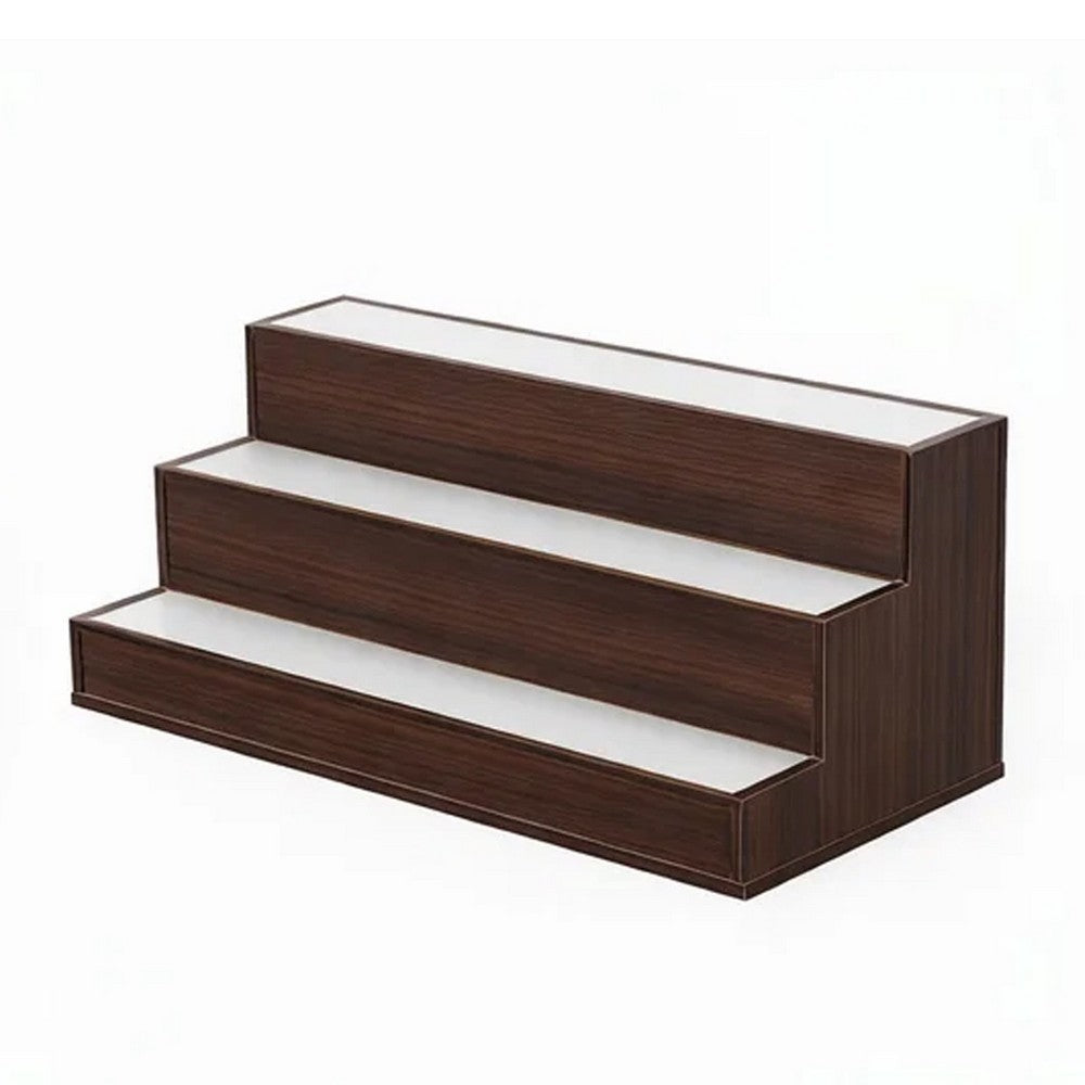 Rahy Bar Display Shelf w LED & Music | 3 Tier Design | 24" Walnut Brown