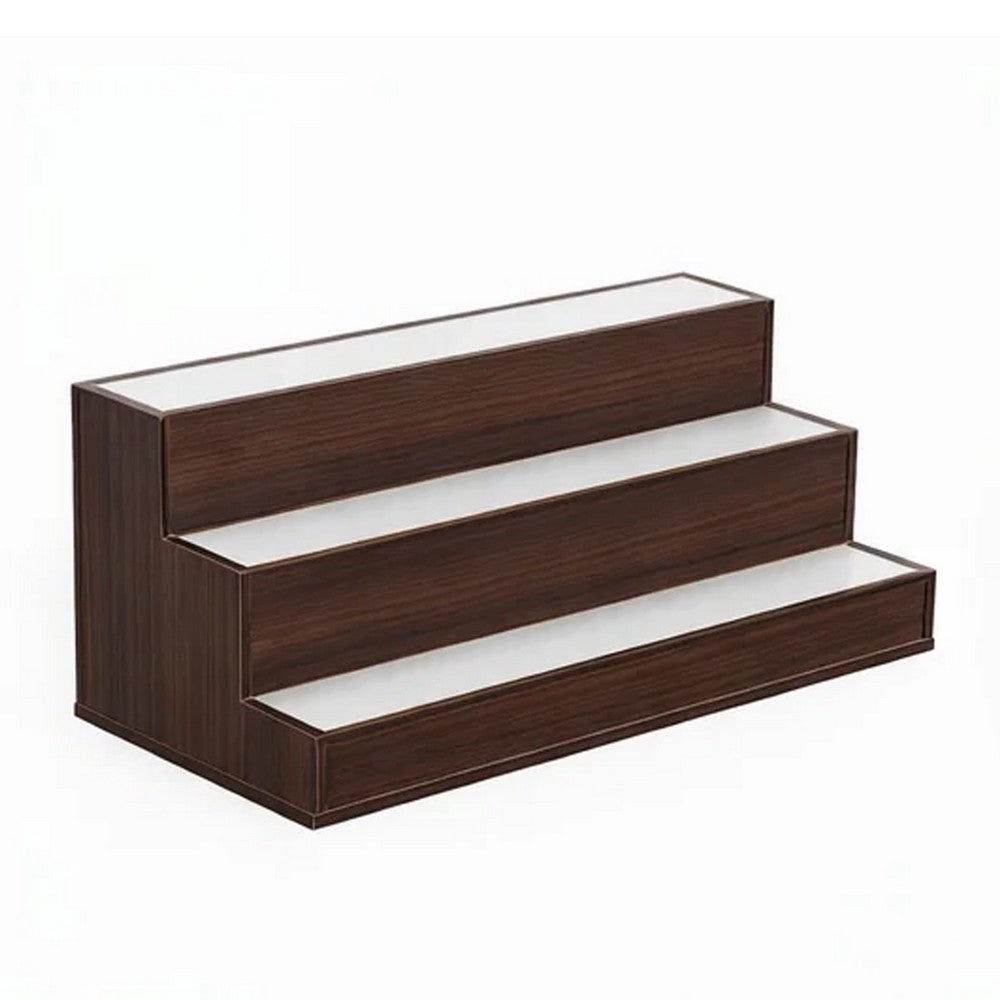 Rahy Bar Display Shelf w LED & Music | 3 Tier Design | 24" Walnut Brown