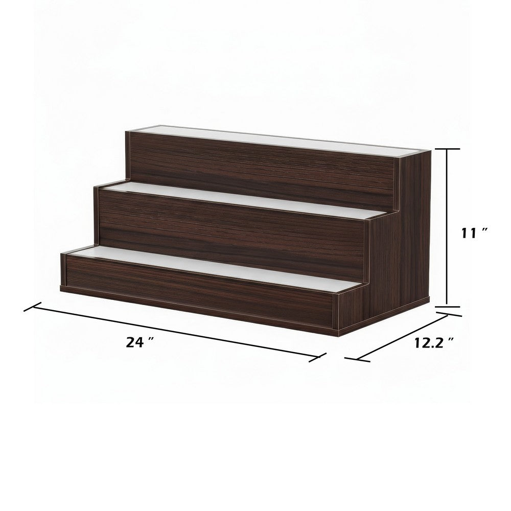 Rahy Bar Display Shelf w LED & Music | 3 Tier Design | 24" Walnut Brown