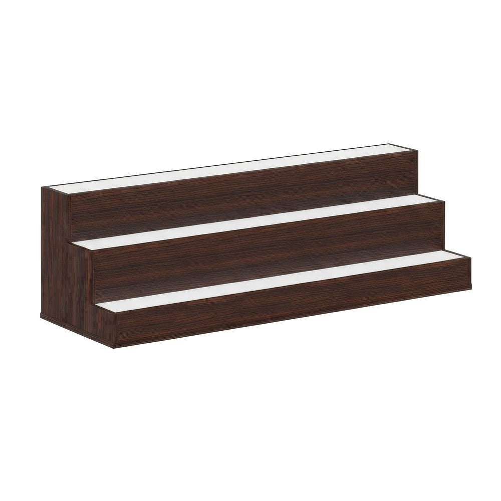 Rahy Bartop Display Shelf with LED & Music | 3 Tiers | 37" Walnut Brown
