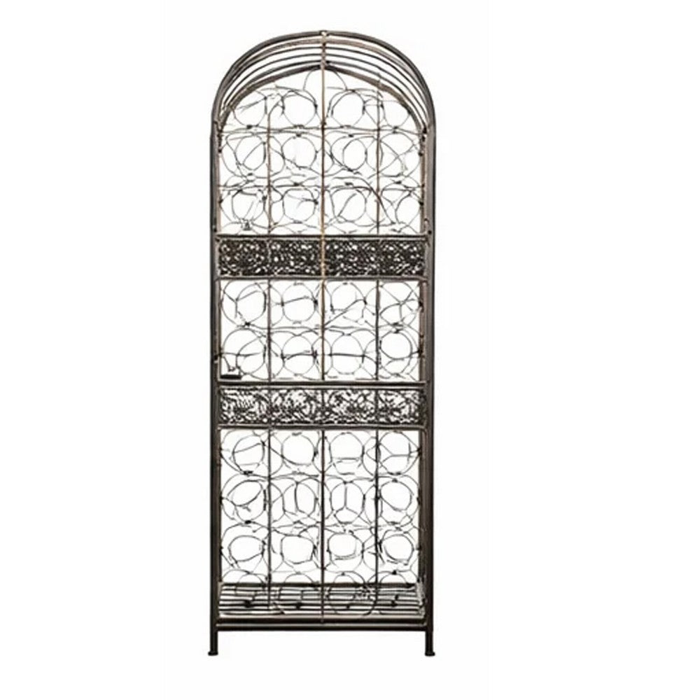 Wine Rack with Cage & Lock | 45 Bottle Holder | Antique Bronze Iron 52"