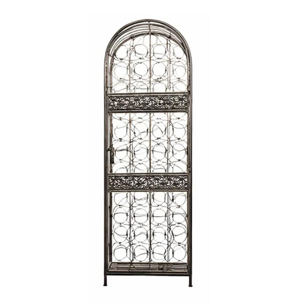 Wine Rack with Cage & Lock | 45 Bottle Holder | Antique Bronze Iron 52"