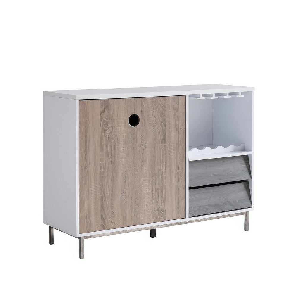 Wine Rack with Cabinet & 2 Drawers | Glass Holder | White Gray 47"