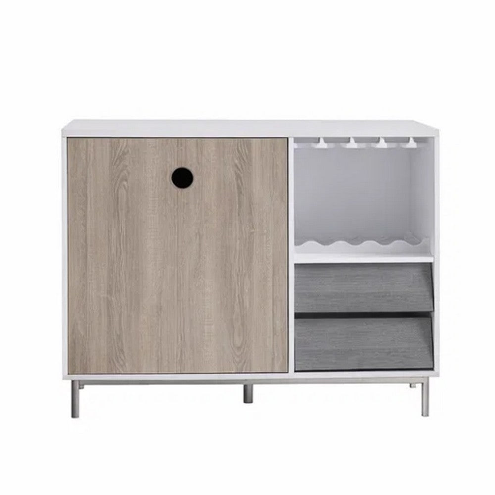 Wine Rack with Cabinet & 2 Drawers | Glass Holder | White Gray 47"