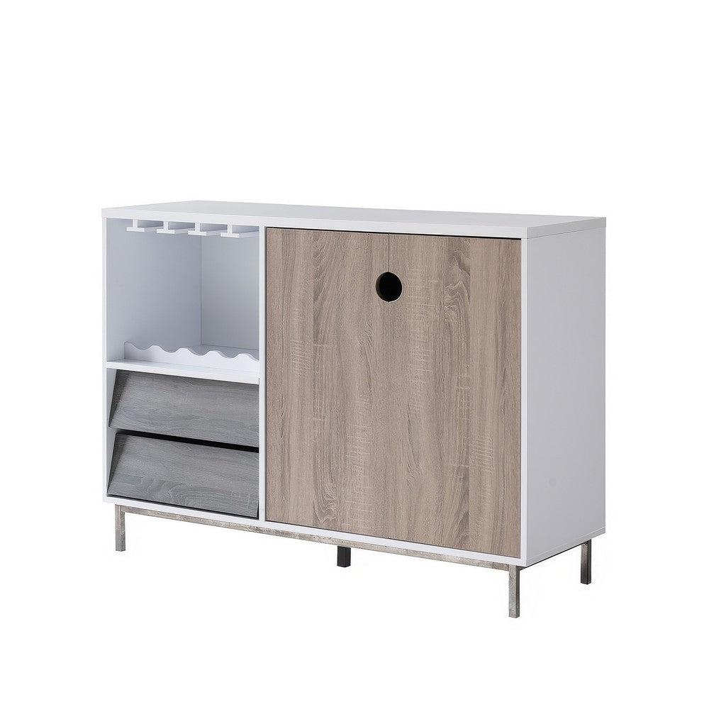 Wine Rack with Cabinet & 2 Drawers | Glass Holder | White Gray 47"