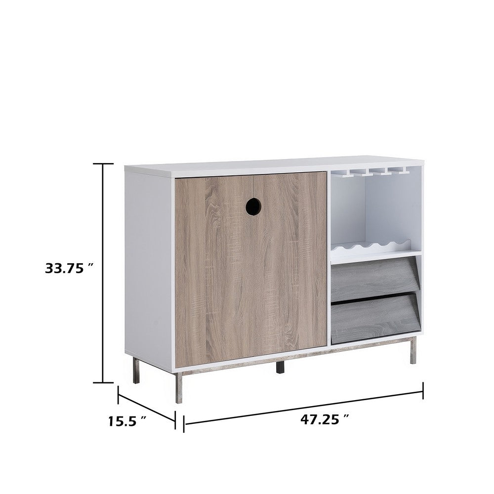 Wine Rack with Cabinet & 2 Drawers | Glass Holder | White Gray 47"