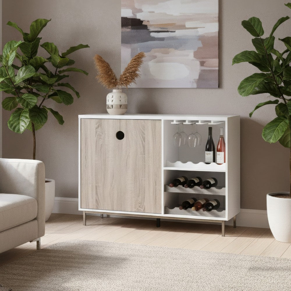 Wine Rack with Cabinet & 2 Drawers | Glass Holder | White Gray 47"