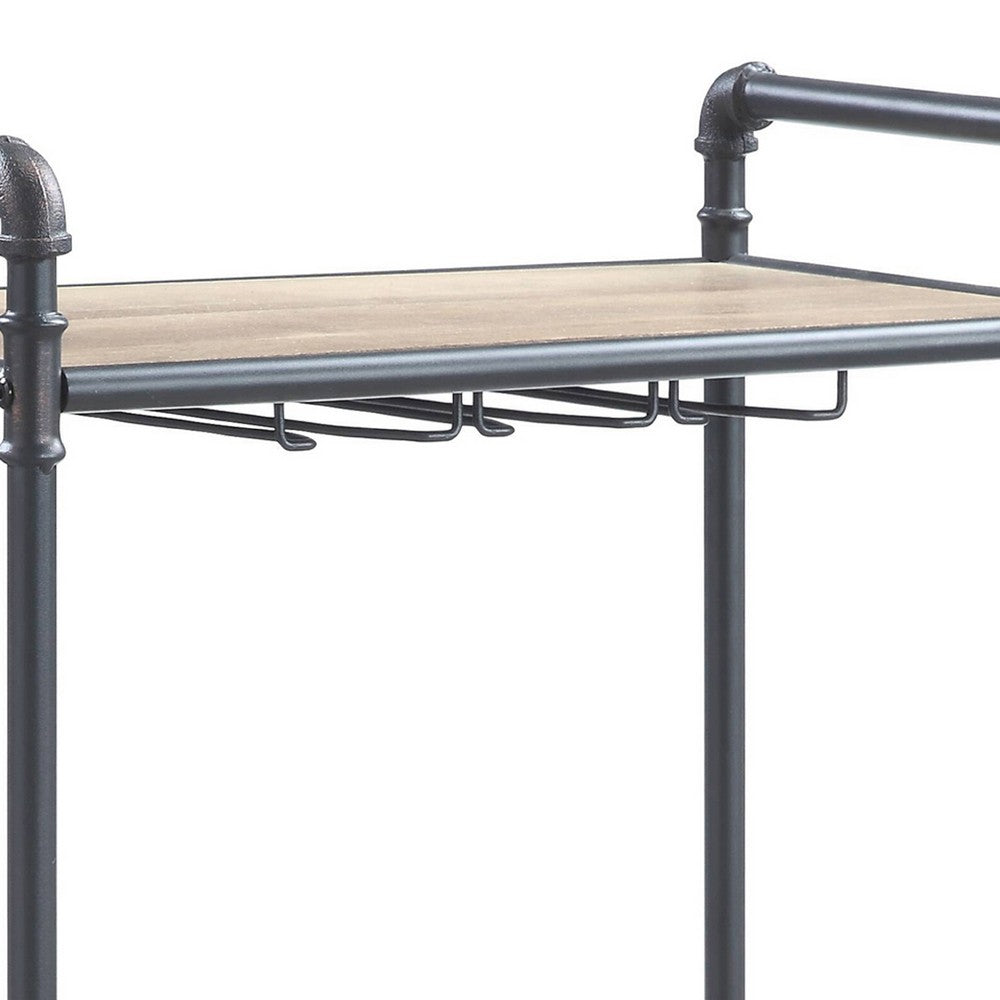 Coleen 3 Tier Wine Rack | Wood Shelves | Gray Industrial Metal Pipes 46"