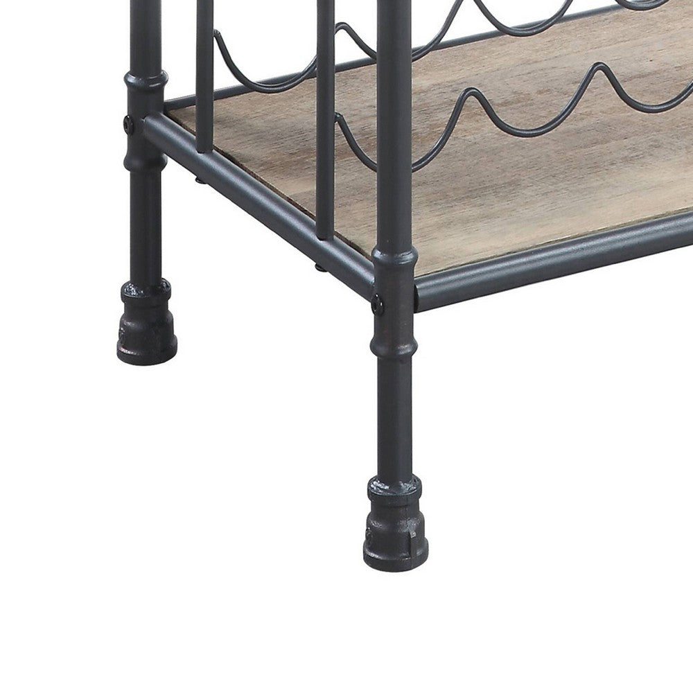 Coleen 3 Tier Wine Rack | Wood Shelves | Gray Industrial Metal Pipes 46"