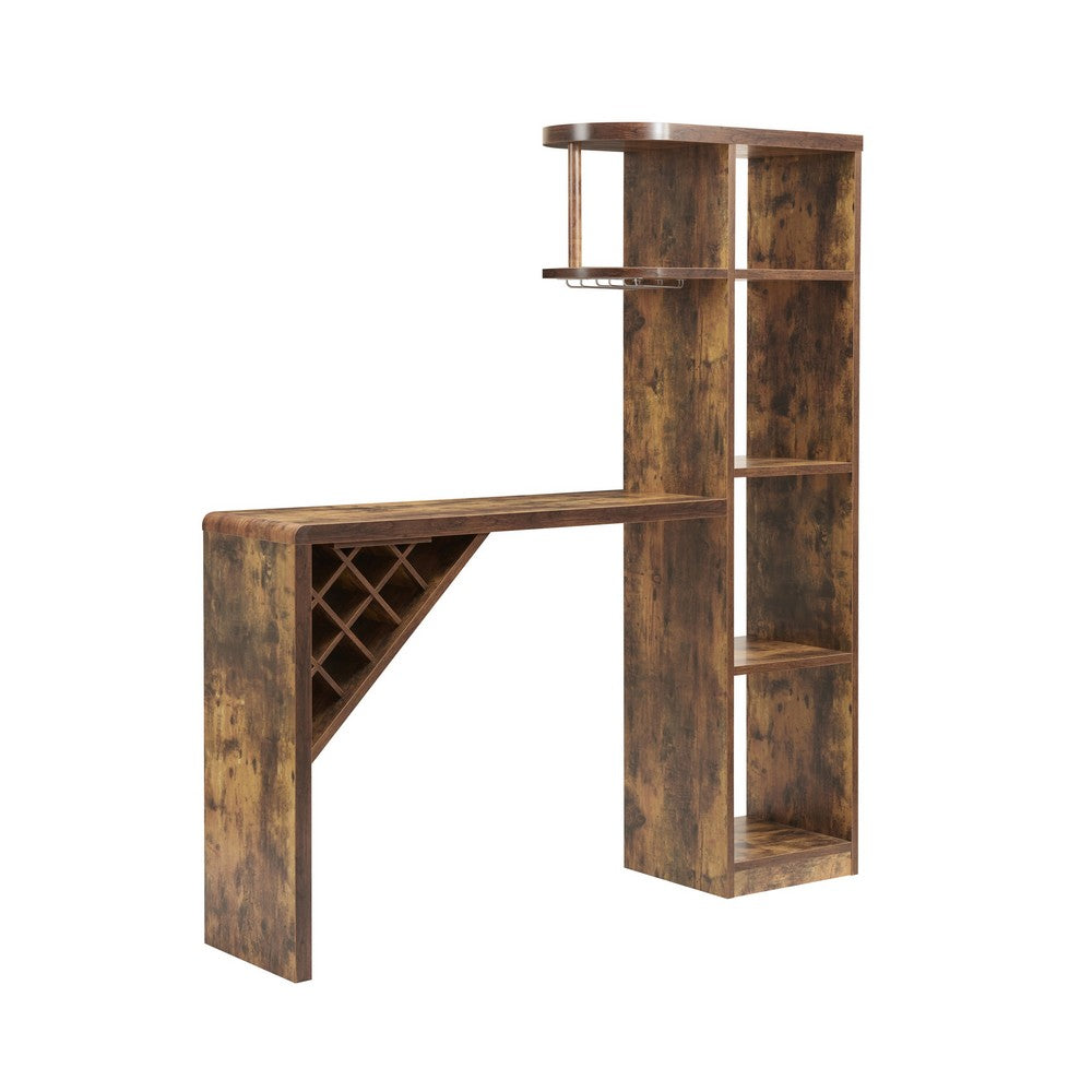 Bar Table with Wine Cabinet | 5 Shelves Stemware Rack | Rustic Brown 73"