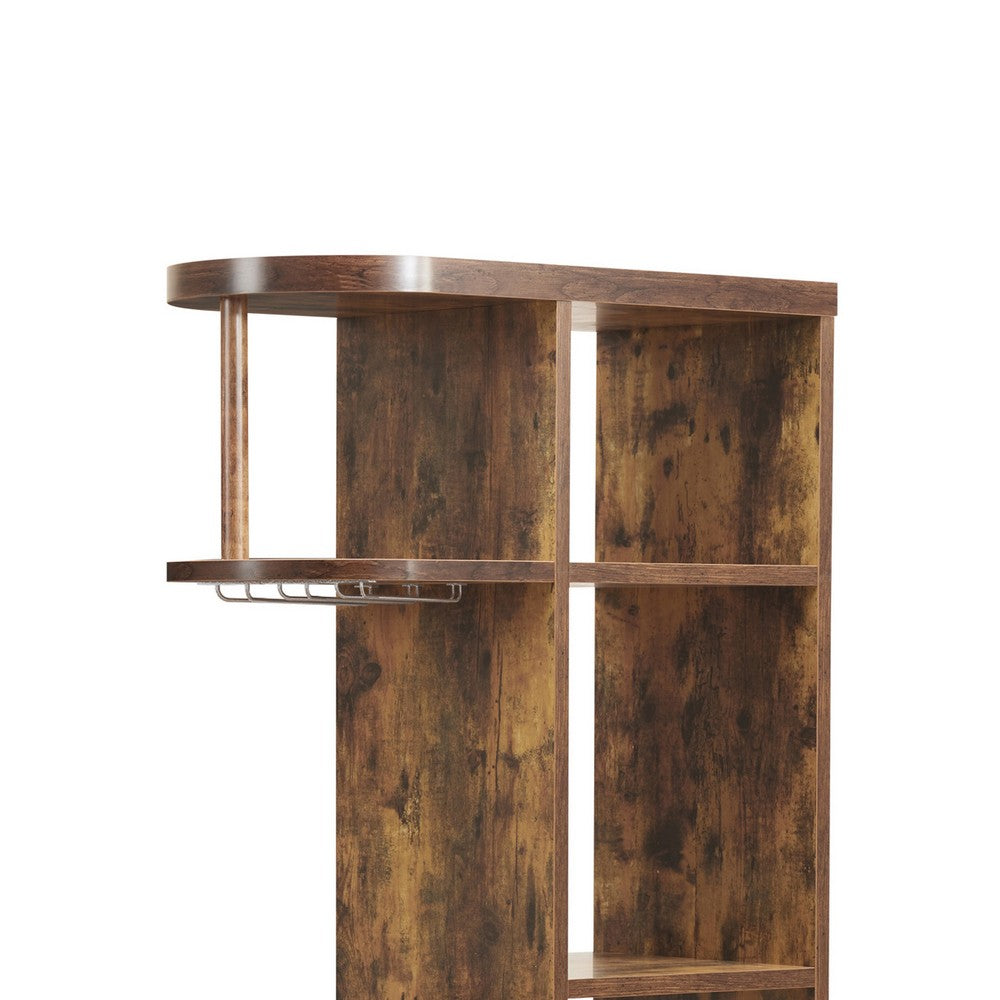 Bar Table with Wine Cabinet | 5 Shelves Stemware Rack | Rustic Brown 73"