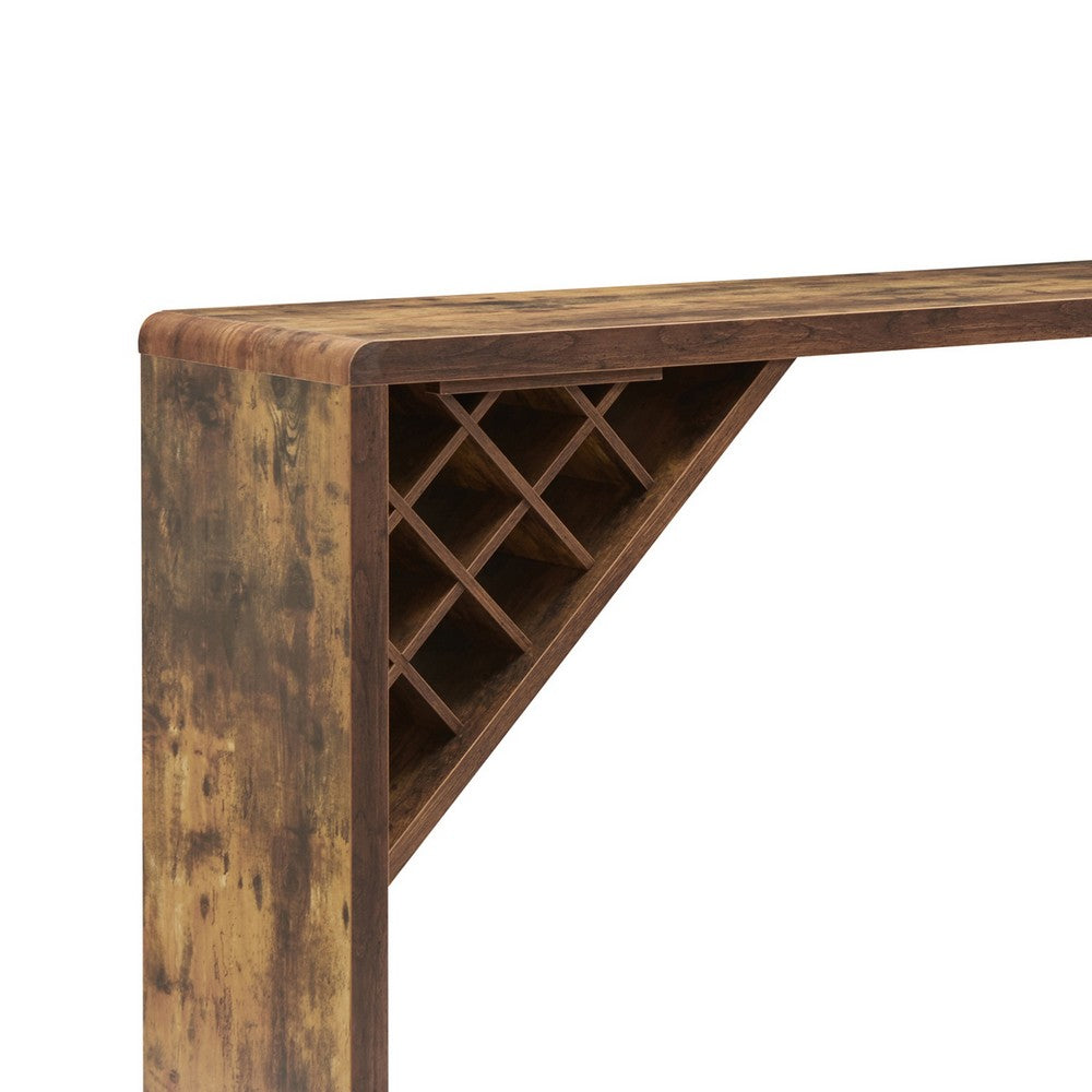 Bar Table with Wine Cabinet | 5 Shelves Stemware Rack | Rustic Brown 73"