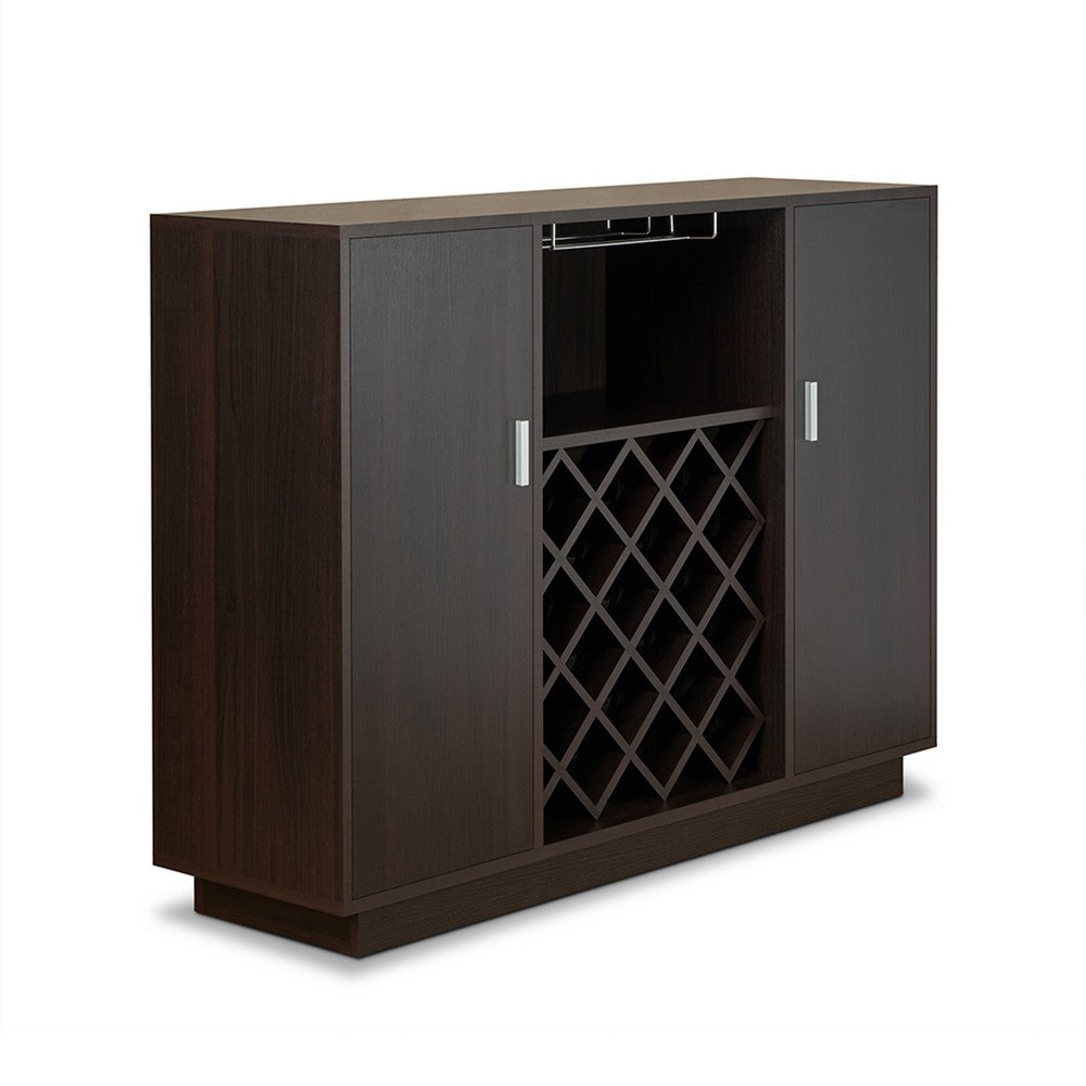 Dina Wine Cabinet Bar w 4 Shelves | Stemware Rack | Espresso Brown 47"