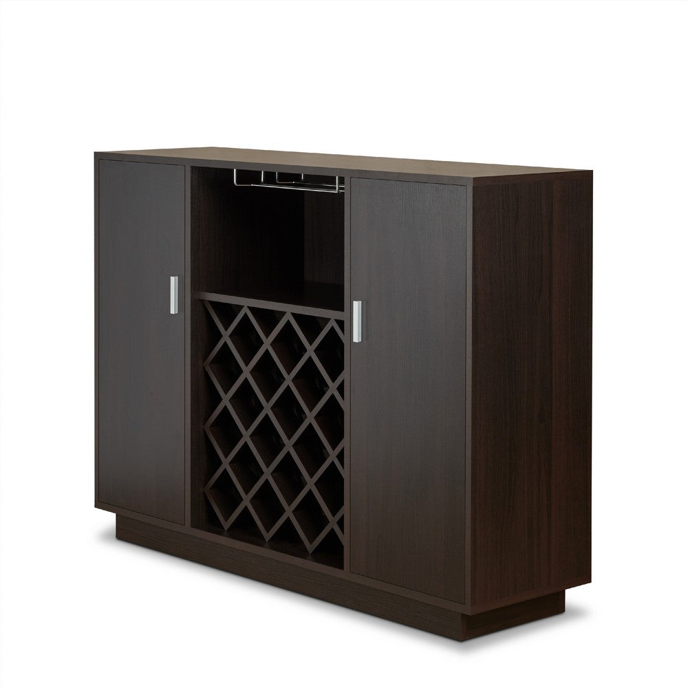 Dina Wine Cabinet Bar w 4 Shelves | Stemware Rack | Espresso Brown 47"