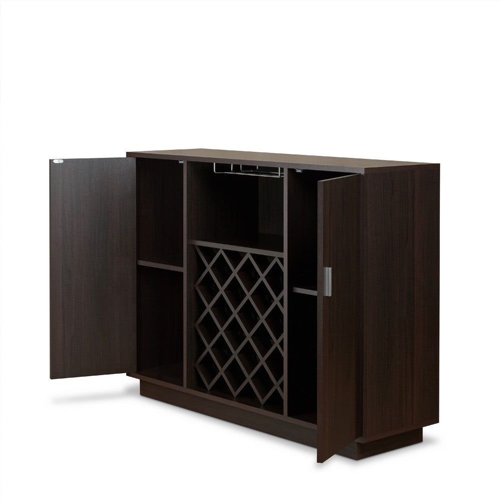 Dina Wine Cabinet Bar w 4 Shelves | Stemware Rack | Espresso Brown 47"