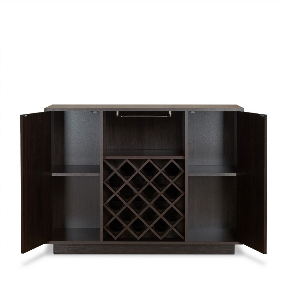 Dina Wine Cabinet Bar w 4 Shelves | Stemware Rack | Espresso Brown 47"